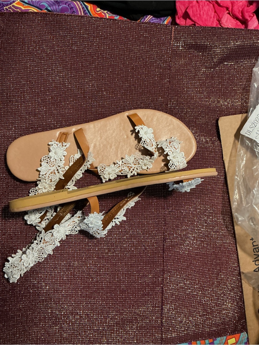 Women's White Lace Strappy Sandals - Brown Footbed